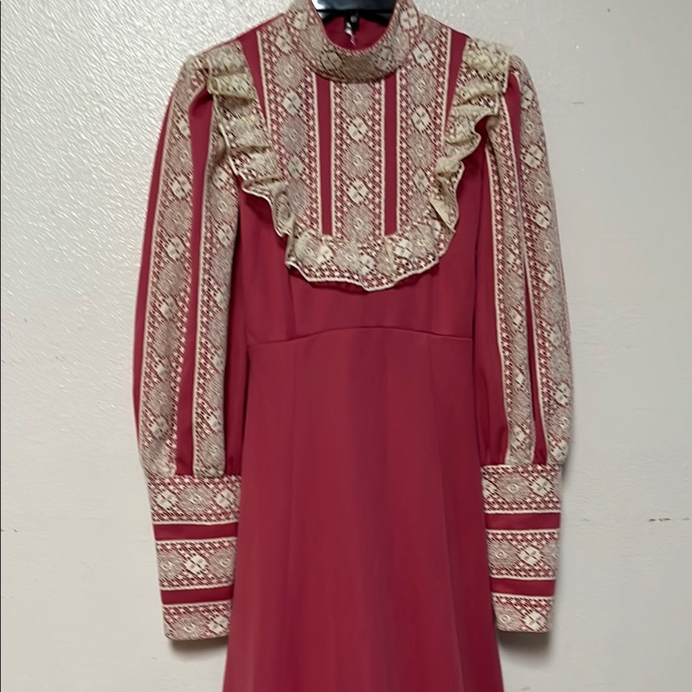 70s Pink and Cream Ruffled Tiered Maxi Dress